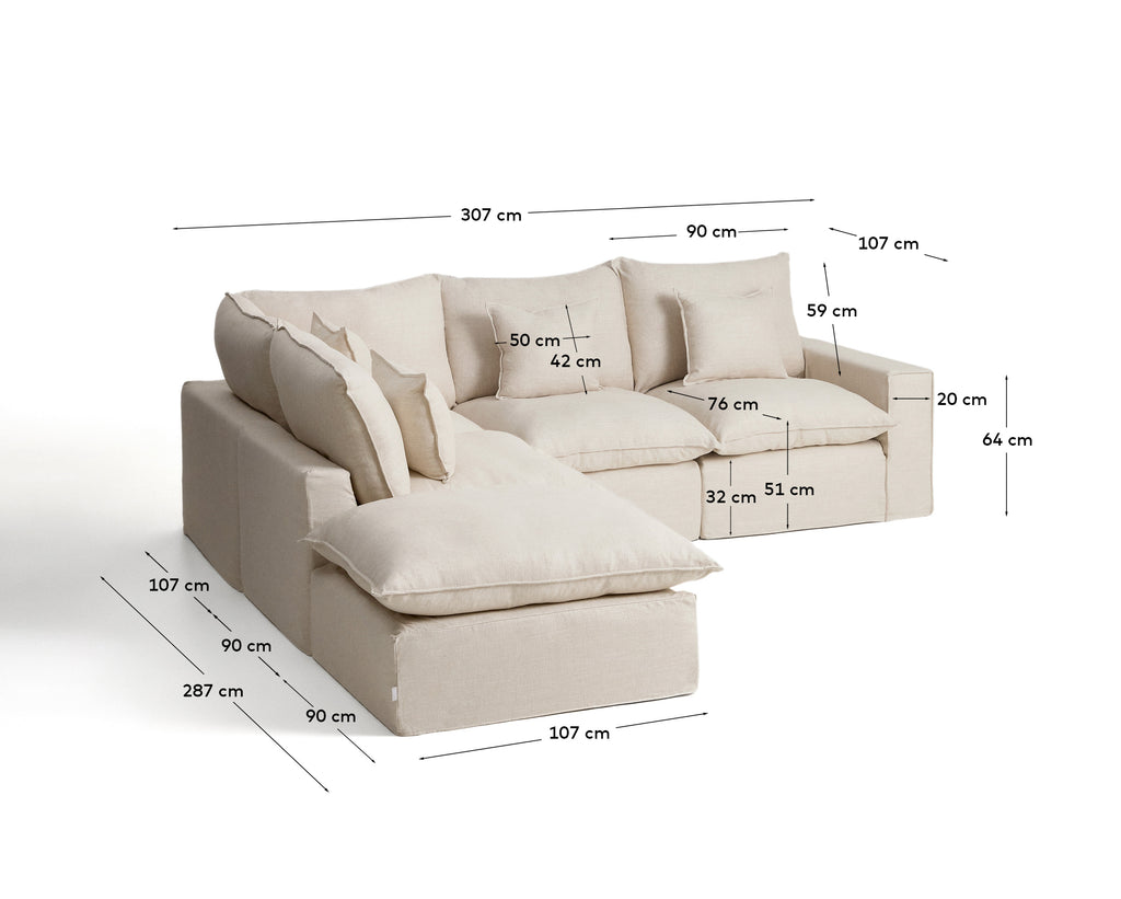 Canapé d’angle modulable déhoussable Anarela 4 places en lin et viscose beige 287 x 307 cm FSC Mix Credit