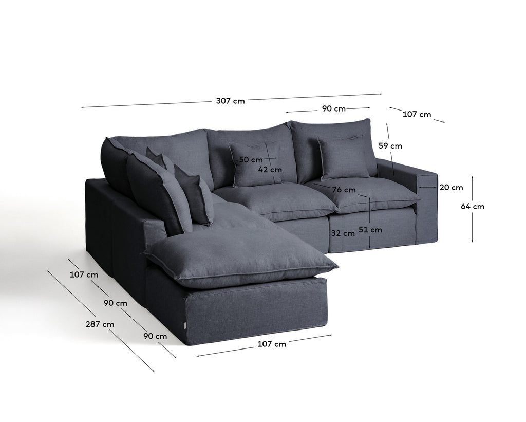 Canapé d’angle modulable déhoussable Anarela 4 places en lin et viscose gris foncé 287 x 307 cm FSC Mix Credit