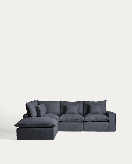 Canapé d’angle modulable déhoussable Anarela 4 places en lin et viscose gris foncé 287 x 307 cm FSC Mix Credit