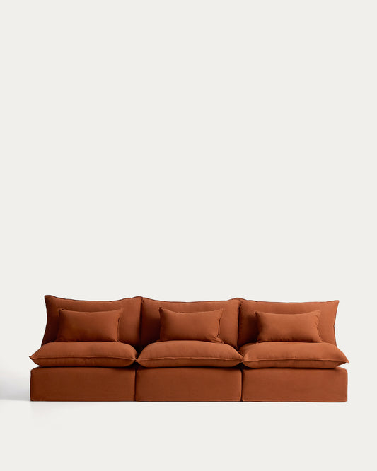 Canapé modulable déhoussable Anarela 5 places en 100 % lin terracotta 330 cm FSC Mix Credit