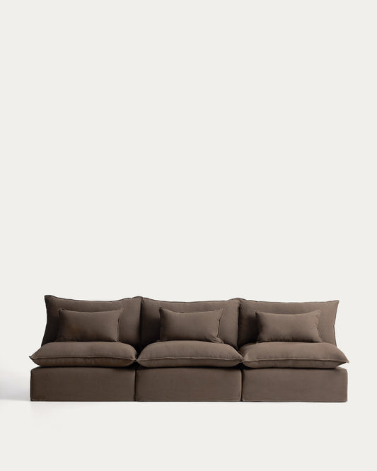 Canapé modulable déhoussable Anarela 5 places en 100 % lin taupe 330 cm FSC Mix Credit