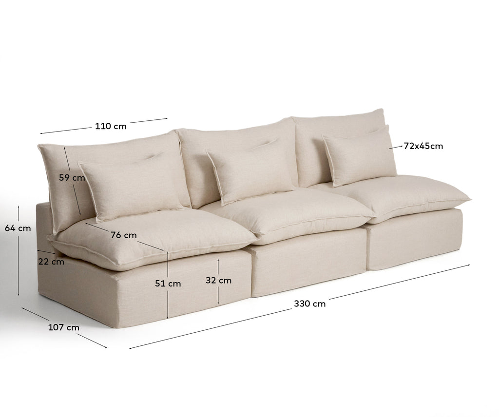 Canapé modulable déhoussable Anarela 5 places en lin et viscose beige 330 cm FSC Mix Credit
