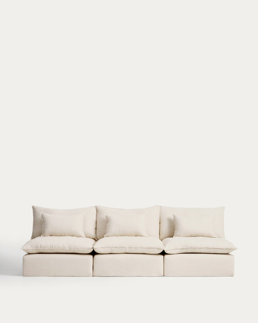 Canapé modulable déhoussable Anarela 5 places en lin et viscose beige 330 cm FSC Mix Credit