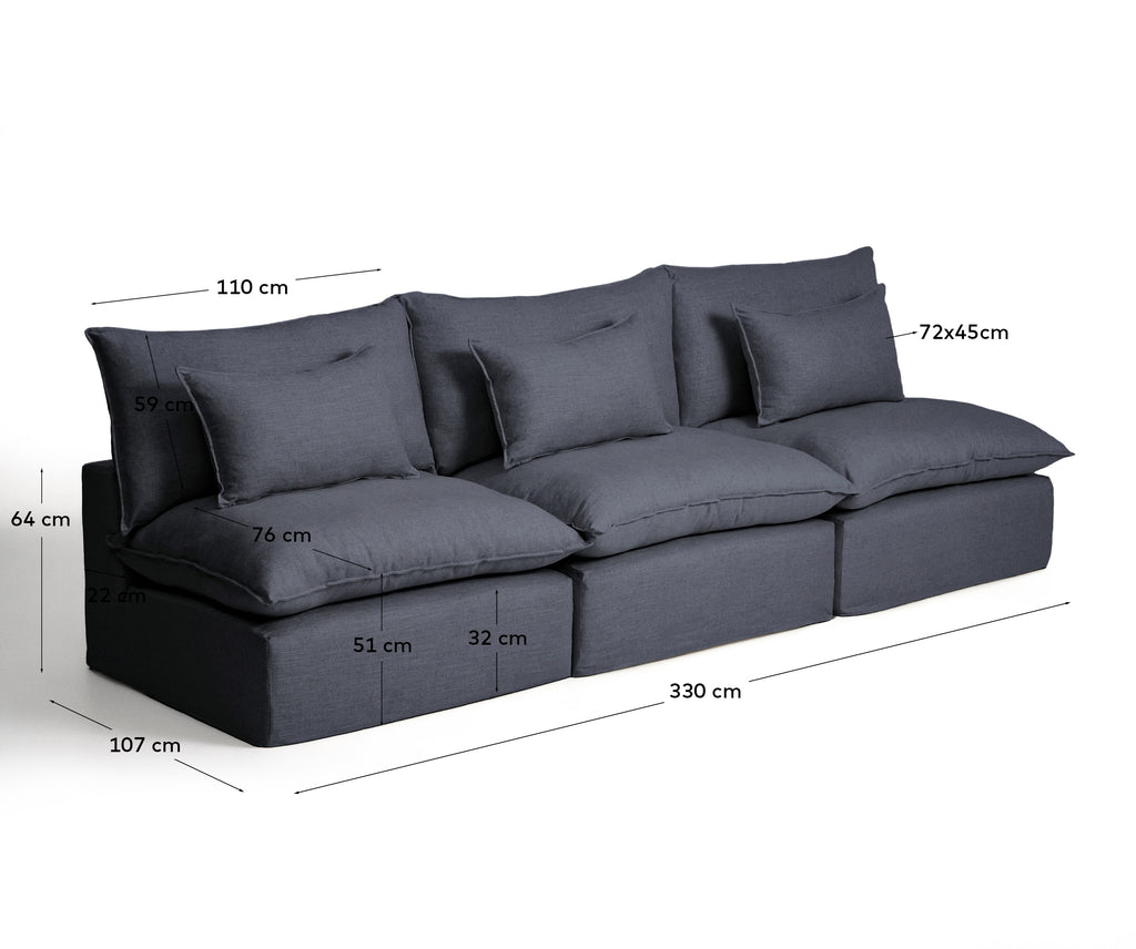 Canapé modulable déhoussable Anarela 5 places en lin et viscose gris foncé 330 cm FSC Mix Credit