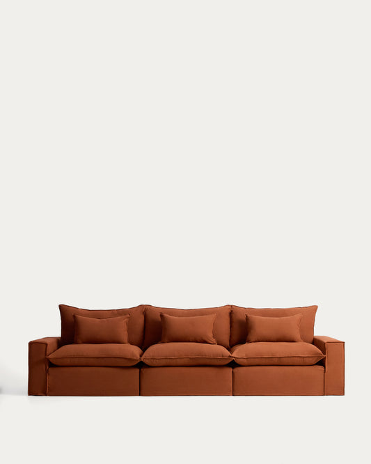 Canapé modulable déhoussable Anarela 5 places en 100 % lin terracotta 370 cm FSC Mix Credit
