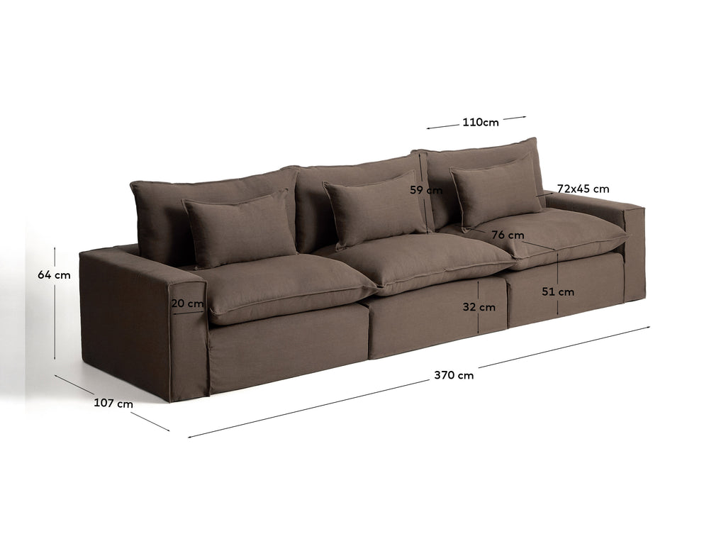 Canapé modulable déhoussable Anarela 5 places en 100 % lin taupe 370 cm FSC Mix Credit