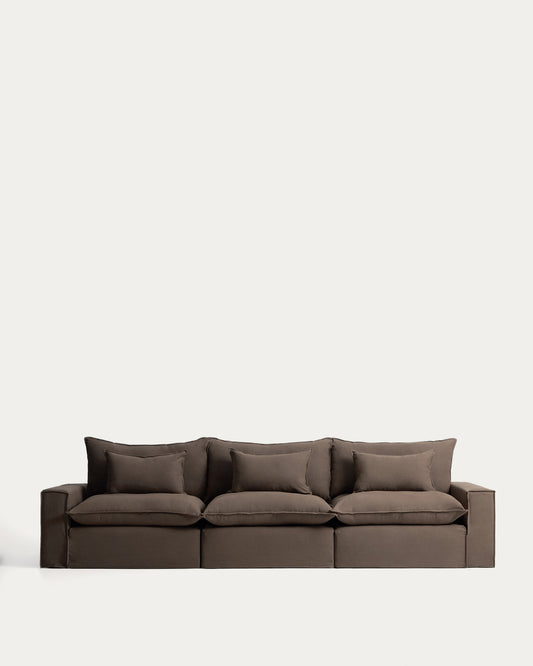 Canapé modulable déhoussable Anarela 5 places en 100 % lin taupe 370 cm FSC Mix Credit