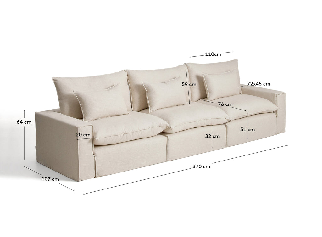 Canapé modulable déhoussable Anarela 5 places en lin et viscose beige 370 cm FSC Mix Credit