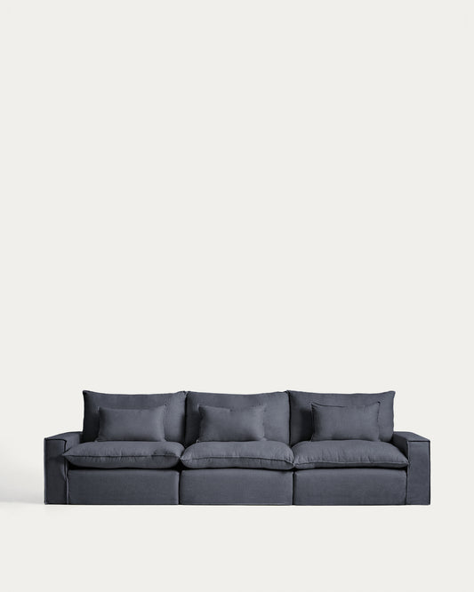 Canapé modulable déhoussable Anarela 5 places en lin et viscose gris foncé 370 cm FSC Mix Credit
