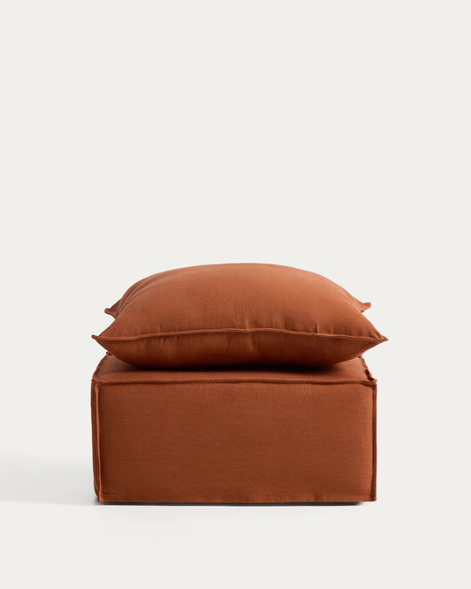 Repose-pieds déhoussable Anarela avec coussin en 100 % lin terracotta 80 x 80 cm FSC Mix Credit