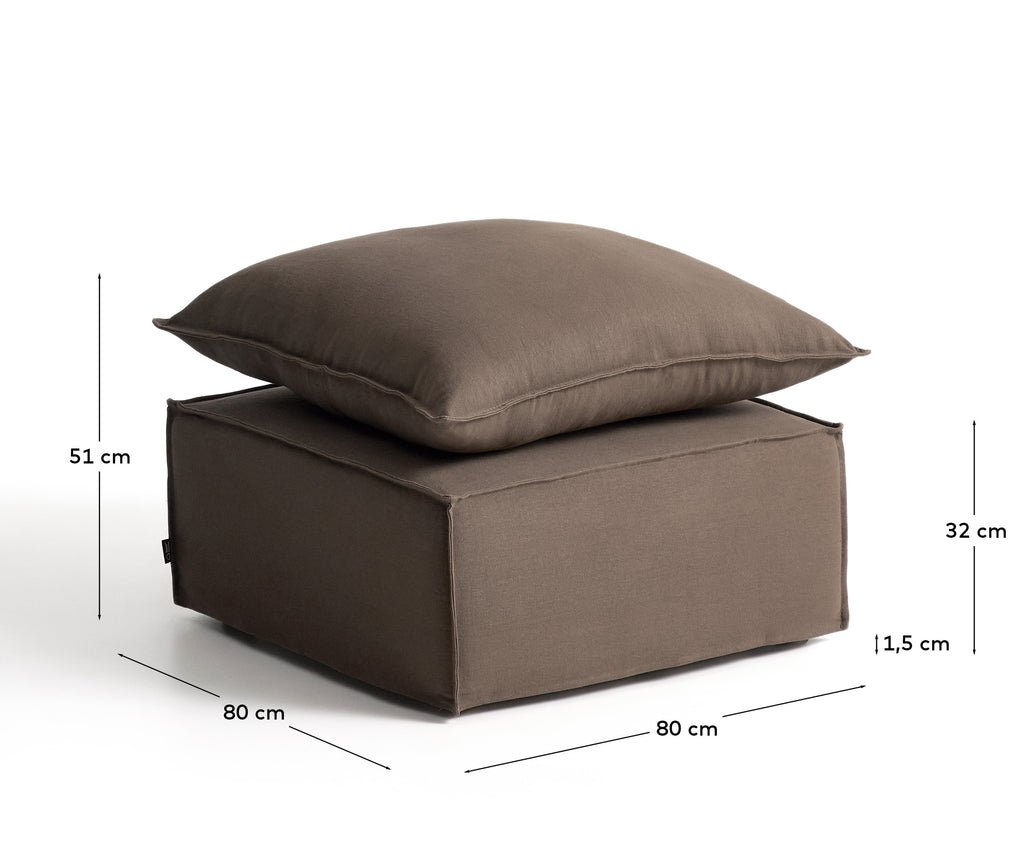Repose-pieds déhoussable Anarela avec coussin en 100 % lin taupe 80 x 80 cm FSC Mix Credit
