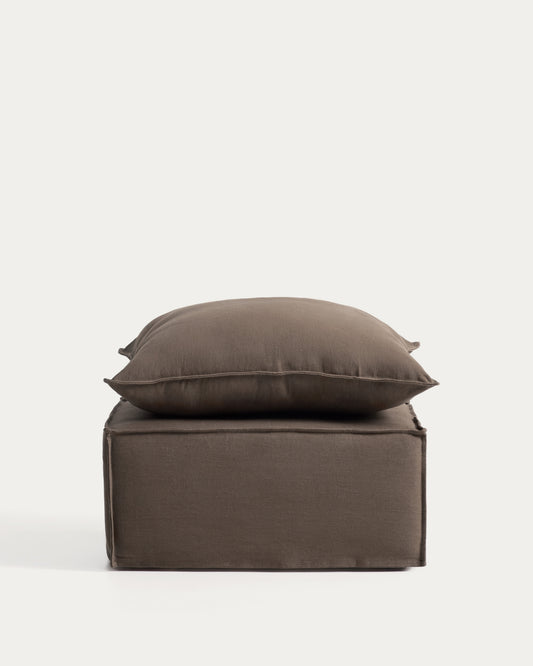 Repose-pieds déhoussable Anarela avec coussin en 100 % lin taupe 80 x 80 cm FSC Mix Credit