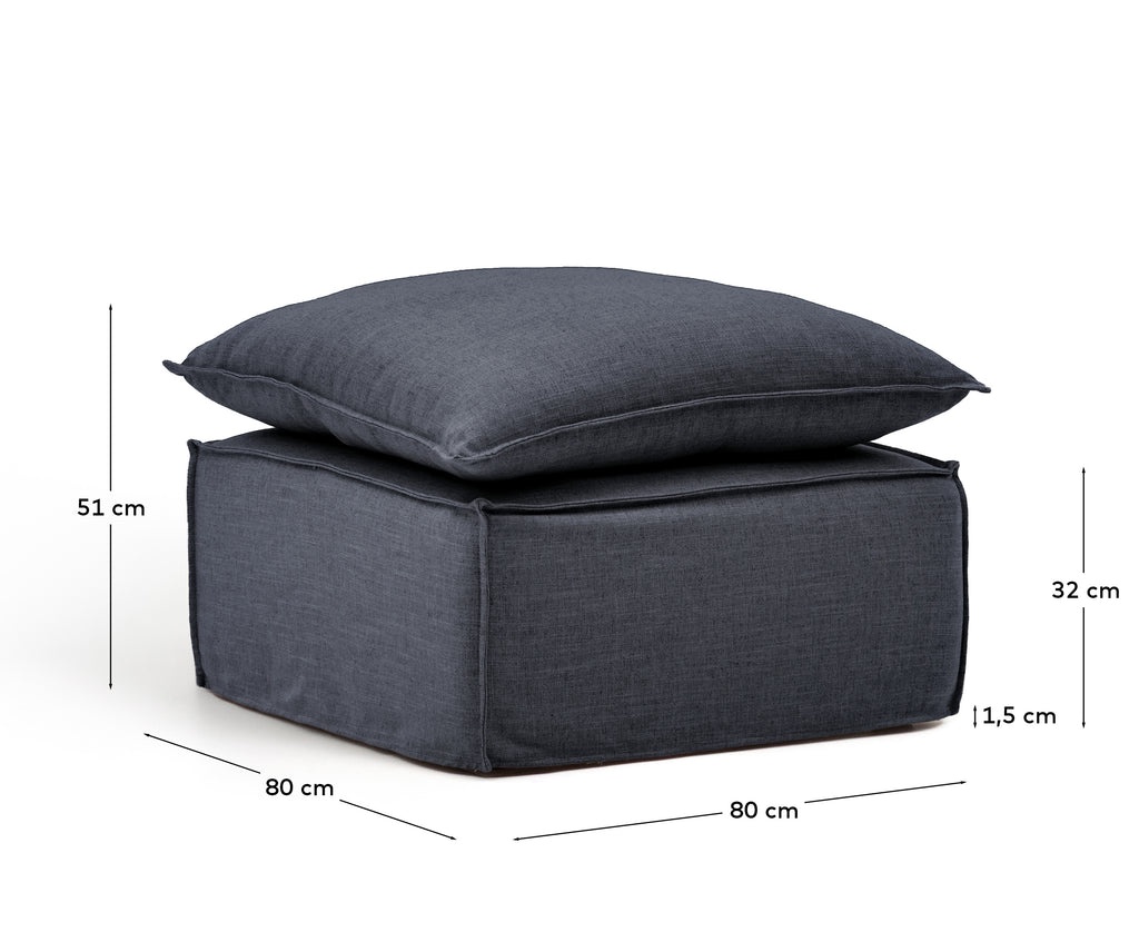 Repose-pieds déhoussable Anarela avec coussin en lin et viscose gris foncé 80 x 80 cm FSC Mix Credit