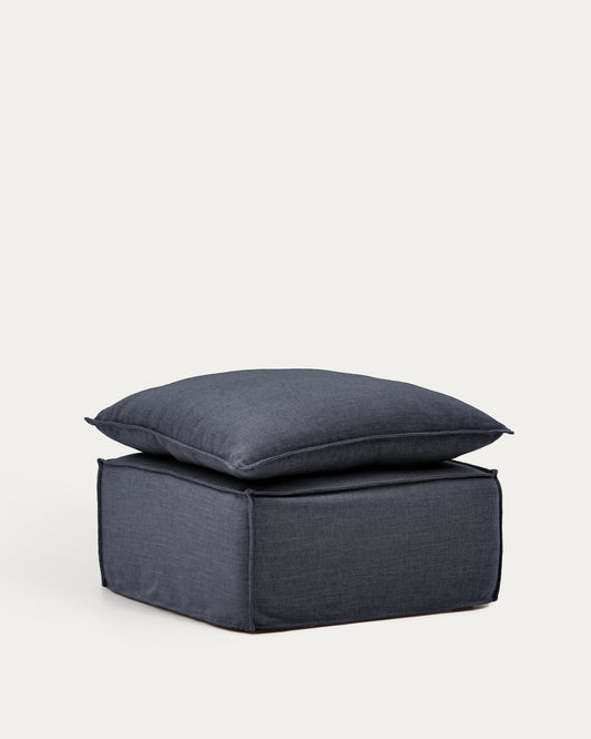 Repose-pieds déhoussable Anarela avec coussin en lin et viscose gris foncé 80 x 80 cm FSC Mix Credit
