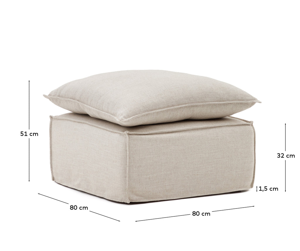 Repose-pieds déhoussable Anarela avec coussin en lin beige FSC Mix Credit 80 x 80 cm.