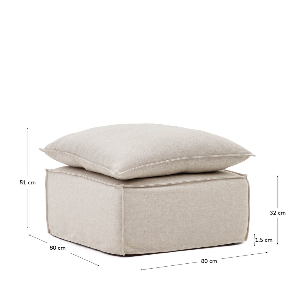 Repose-pieds déhoussable Anarela avec coussin en lin beige FSC Mix Credit 80 x 80 cm.