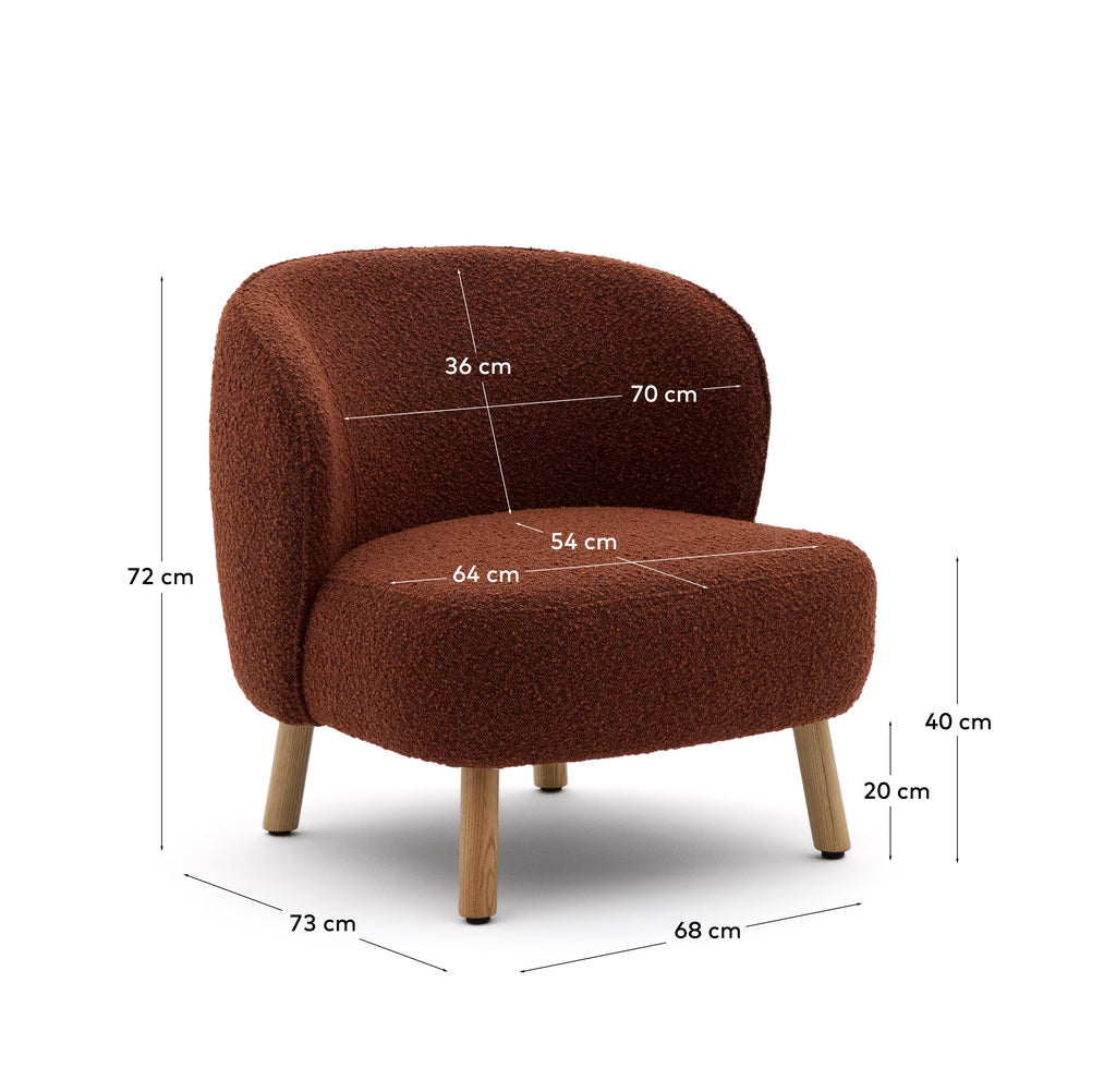 Fauteuil Ulit en tissu effet bouclette terracotta et pieds en bois de hêtre finition naturelle