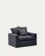 Fauteuil déhoussable Nora avec coussin en lin et coton gris anthracite 140 cm