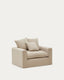 Fauteuil déhoussable Nora avec coussin en lin et coton taupe 140 cm