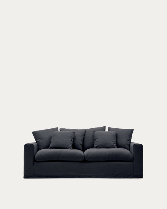 Canapé déhoussable Nora 3 places avec coussins en lin et coton gris anthracite 240 cm