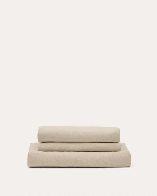 Housse pour fauteuil Nora en lin et coton taupe 140 cm