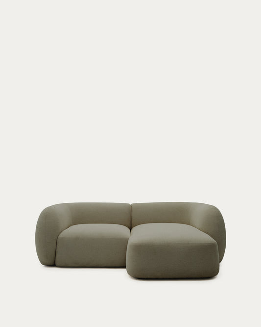 Canapé modulable Martina 2 places ignifugé en chenille avec méridienne droite verte 230 cm