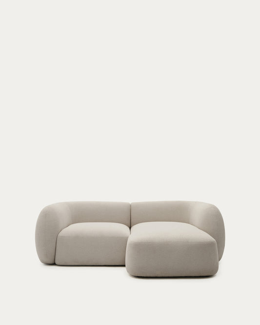 Canapé modulable Martina 2 places ignifugé en chenille avec méridienne droite couleur pierre 230 cm
