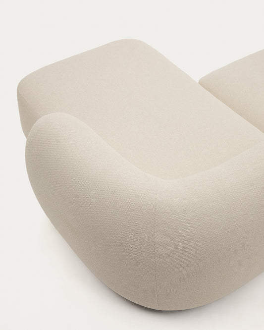 Canapé modulable Martina 2 places ignifugé en chenille avec méridienne droite couleur écrue 230 cm