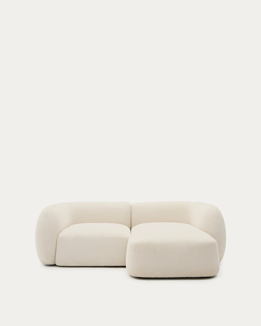 Canapé modulable Martina 2 places ignifugé en chenille avec méridienne droite couleur écrue 230 cm