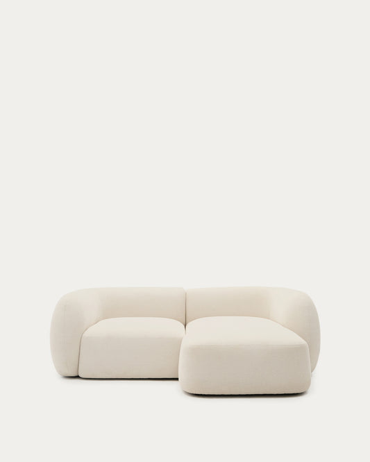 Canapé modulable Martina 2 places en chenille avec méridienne droite couleur écrue 230 cm