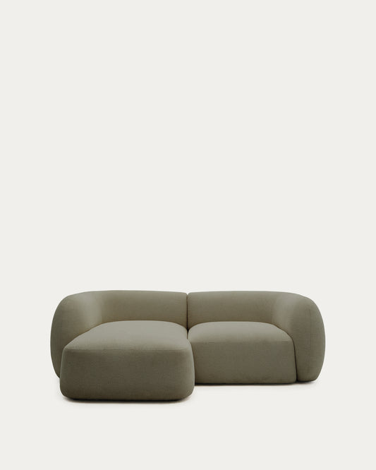 Canapé modulable Martina 2 places ignifugé en chenille avec méridienne gauche verte 230 cm