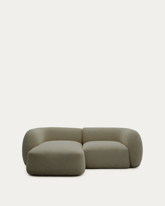 Canapé modulable Martina 2 places en chenille avec méridienne gauche verte 230 cm