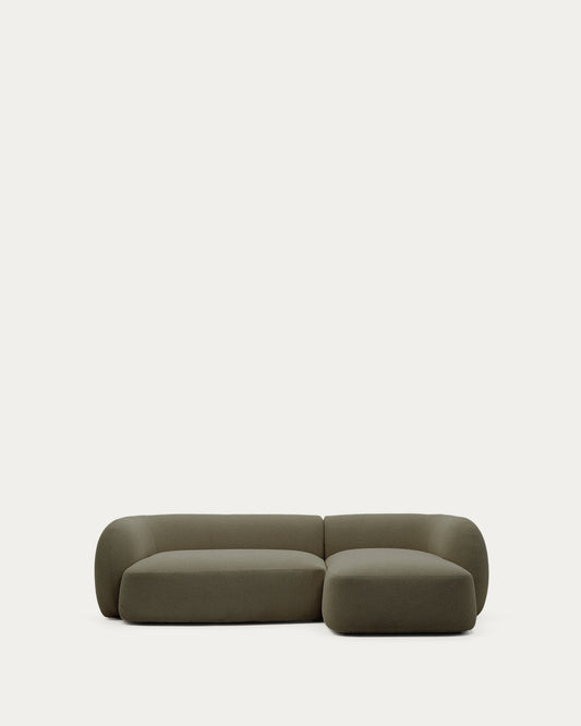 Canapé modulable Martina 3 places ignifugé en chenille avec méridienne droite verte 287 cm
