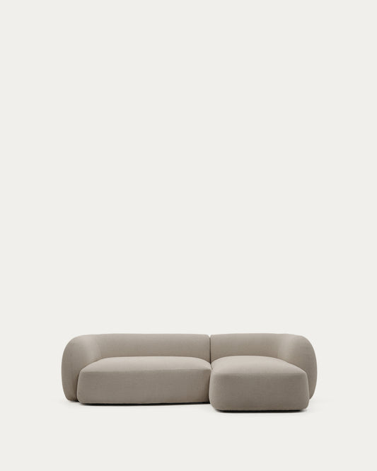 Canapé modulable Martina 3 places ignifugé en chenille avec méridienne droite couleur pierre 287 cm