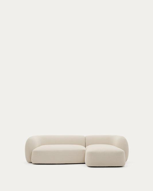 Canapé modulable Martina 3 places ignifugé en chenille avec méridienne droite couleur écrue 287 cm