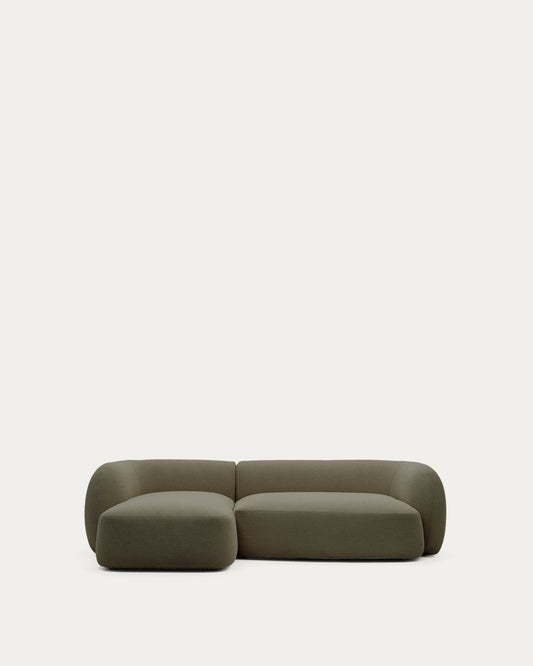 Canapé modulable Martina 3 places en chenille verte avec méridienne gauche 287 cm