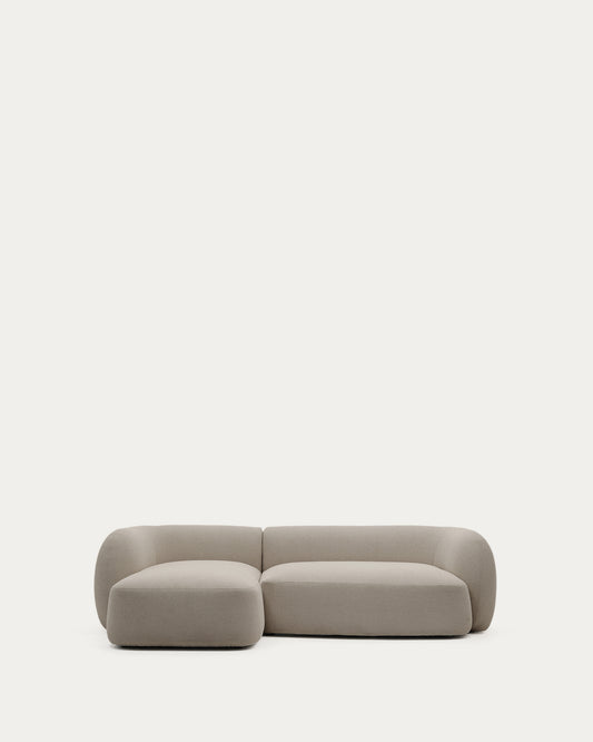 Canapé modulable Martina 3 places ignifugé en chenille coloris pierre avec méridienne gauche 287 cm