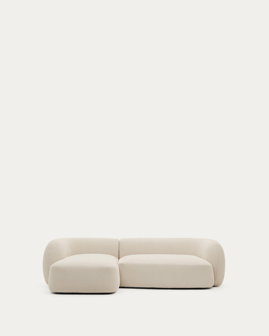 Canapé modulable Martina 3 places ignifugé en chenille avec méridienne gauche couleur écrue 287 cm