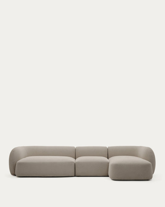Canapé modulable Martina 4 places ignifugé en chenille avec méridienne droite couleur pierre 377 cm