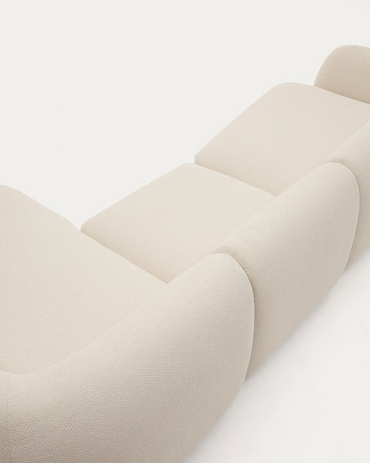 Canapé modulable Martina 4 places ignifugé en chenille avec méridienne droite couleur écrue 377 cm