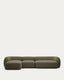 Canapé modulable Martina 4 places ignifugé en chenille avec méridienne gauche verte 377 cm