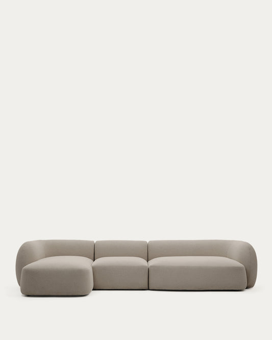 Canapé modulable Martina 4 places ignifugé en chenille avec méridienne gauche couleur pierre 377 cm