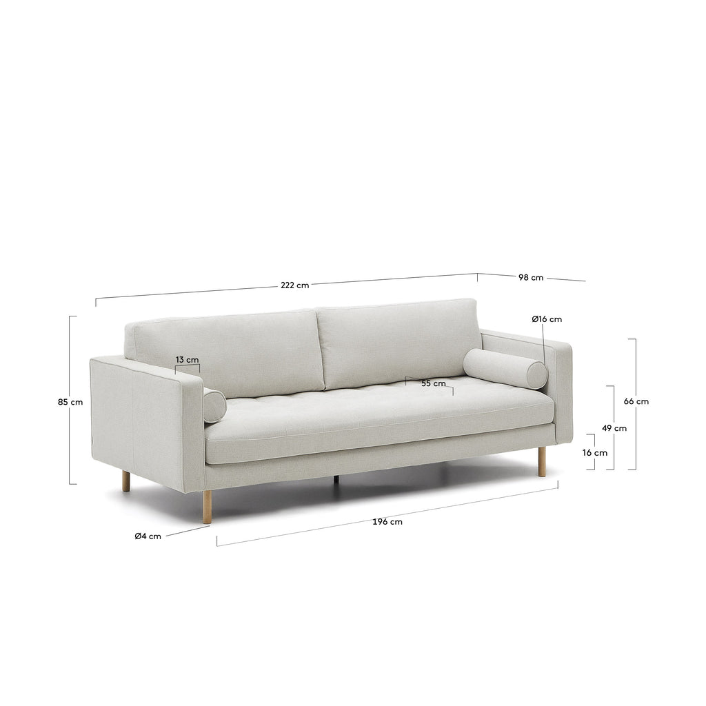 Canapé Debra 3 places en chenille perle pieds finition naturelle 222 cm FSC Mix Credit
