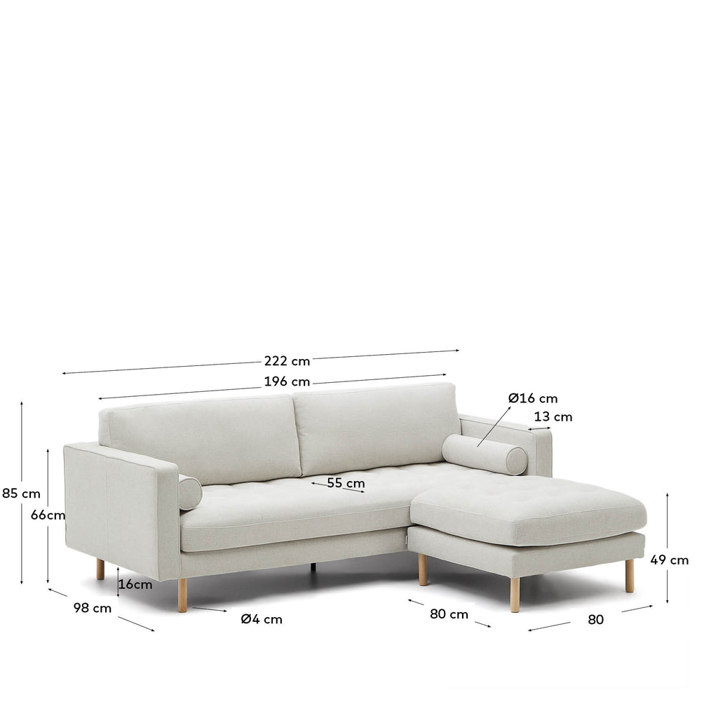 Canapé Debra 3 places et repose-pied en chenille perle pieds finition naturelle 222 cm FSC Mix Credit