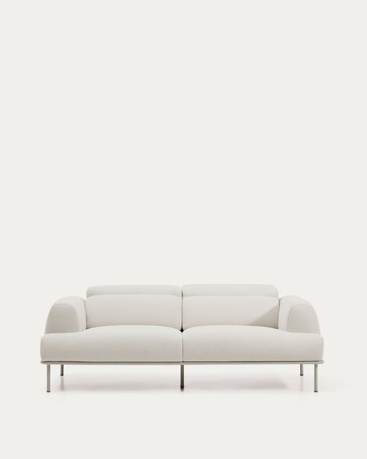 Canapé Aurum 3 places en chenille écrue avec appui-tête inclinable et base en métal beige mat 234 cm FSC Mix Credit