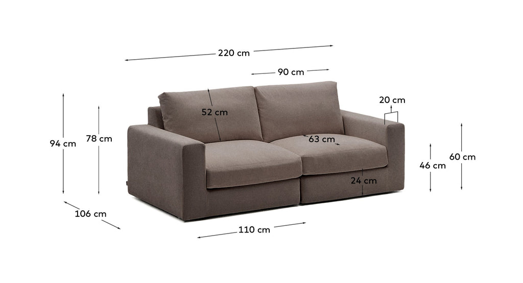 Canapé modulable déhoussable Alea 3 places en chenille marron foncé 220 cm