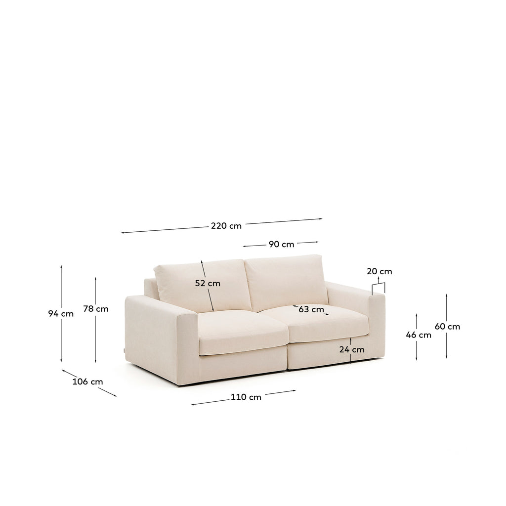 Canapé modulable déhoussable Alea 3 places chenille beige 220 cm