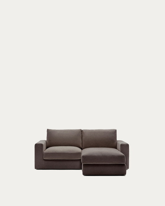 Canapé modulable déhoussable Alea 3 places avec méridienne droite chenille marron foncé 220 cm