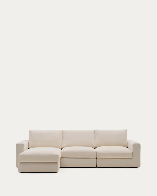 Canapé modulable déhoussable Alea 4 places avec méridienne gauche chenille beige 310 cm