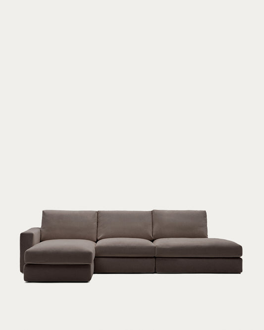 Canapé modulable déhoussable Alea 5 places en chenille marron foncé avec méridienne gauche 340 cm